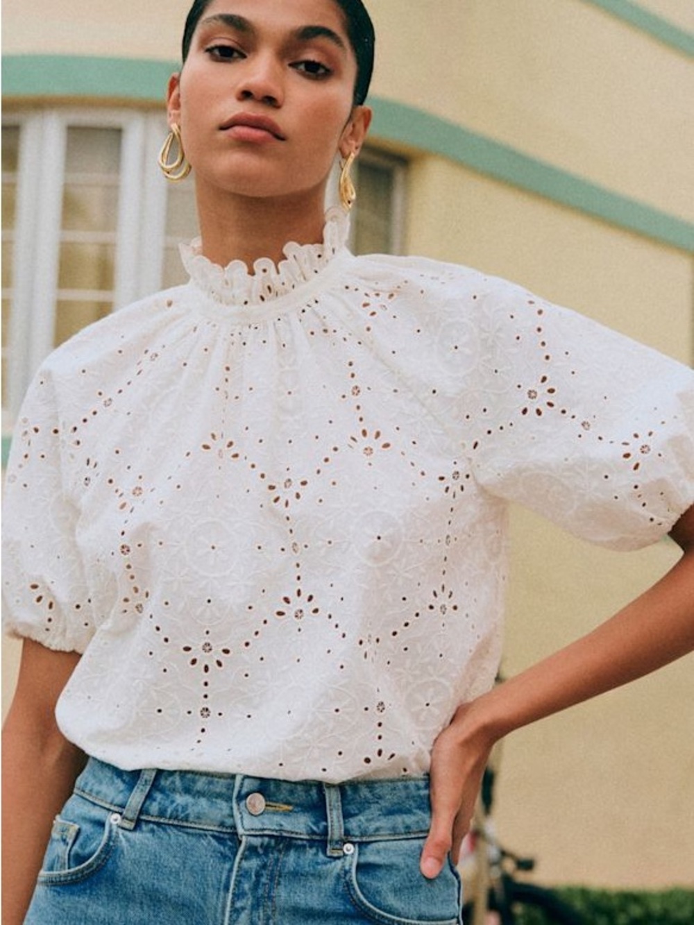 Sezane SHAILY eyelet White Shirt size 4 (36) perfect condition no smoke/pets